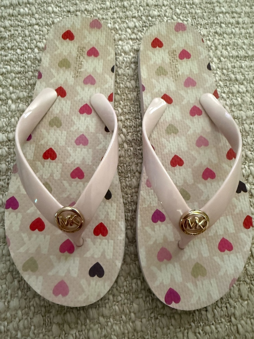 Michael Kors Light Pink Heart Flip Flops. Size 8.